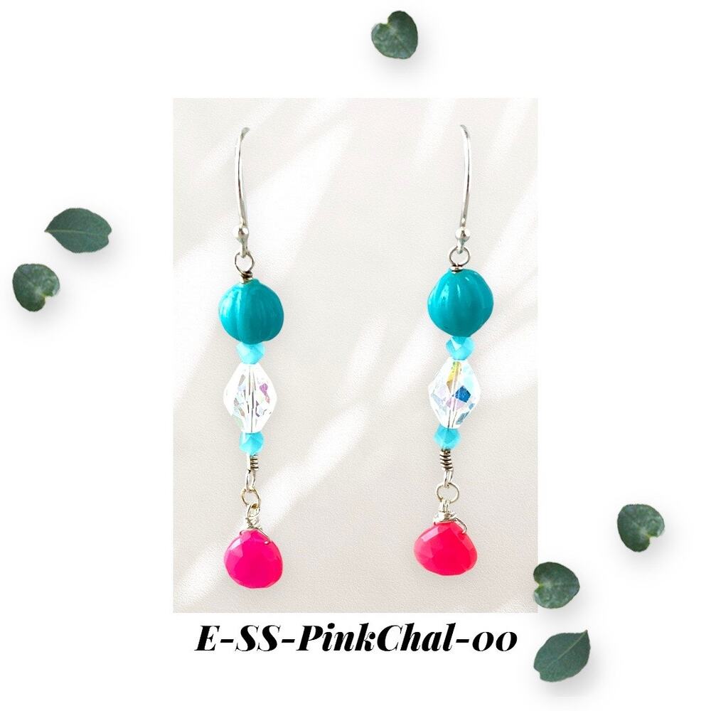 Pink Chalcedony Gemstone - Briolette Earrings - Sterling Silver Earrings